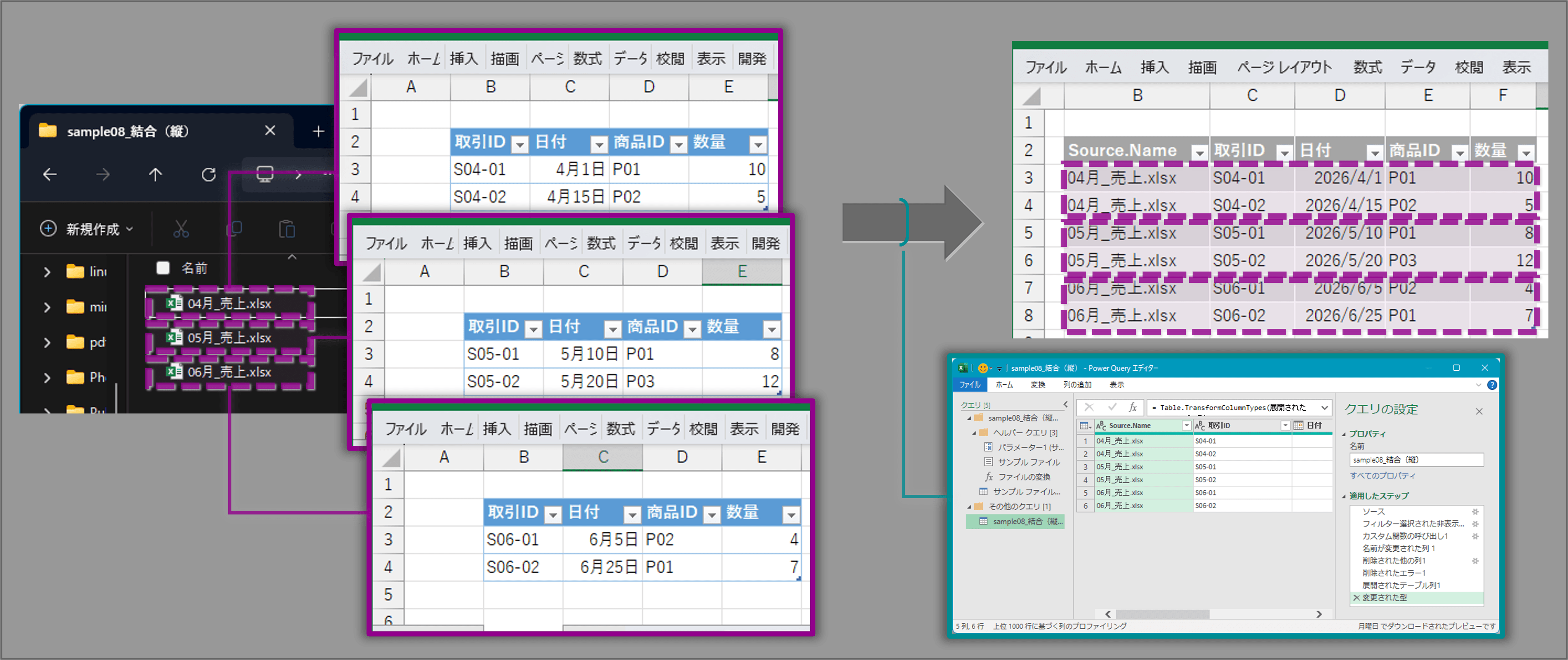 Power Query 結合による縦結合