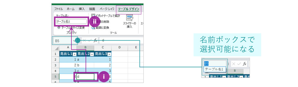 テーブル名を設定