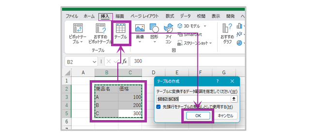 テーブルの作成