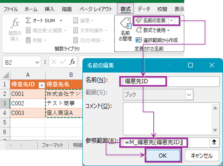 テーブルの列の「名前定義」