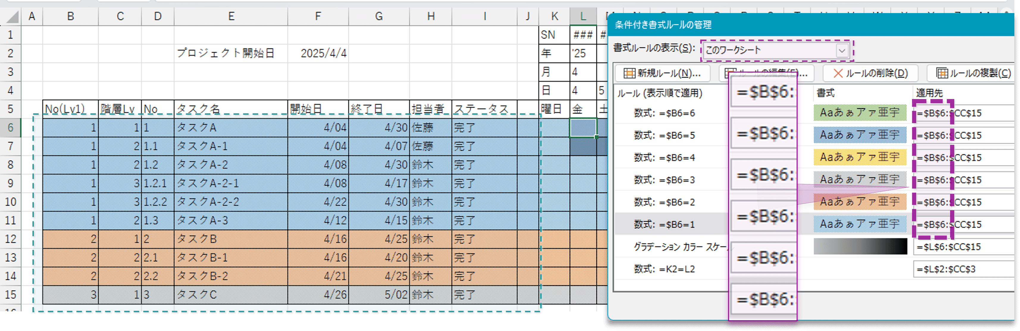 タスクグループの色付けをする