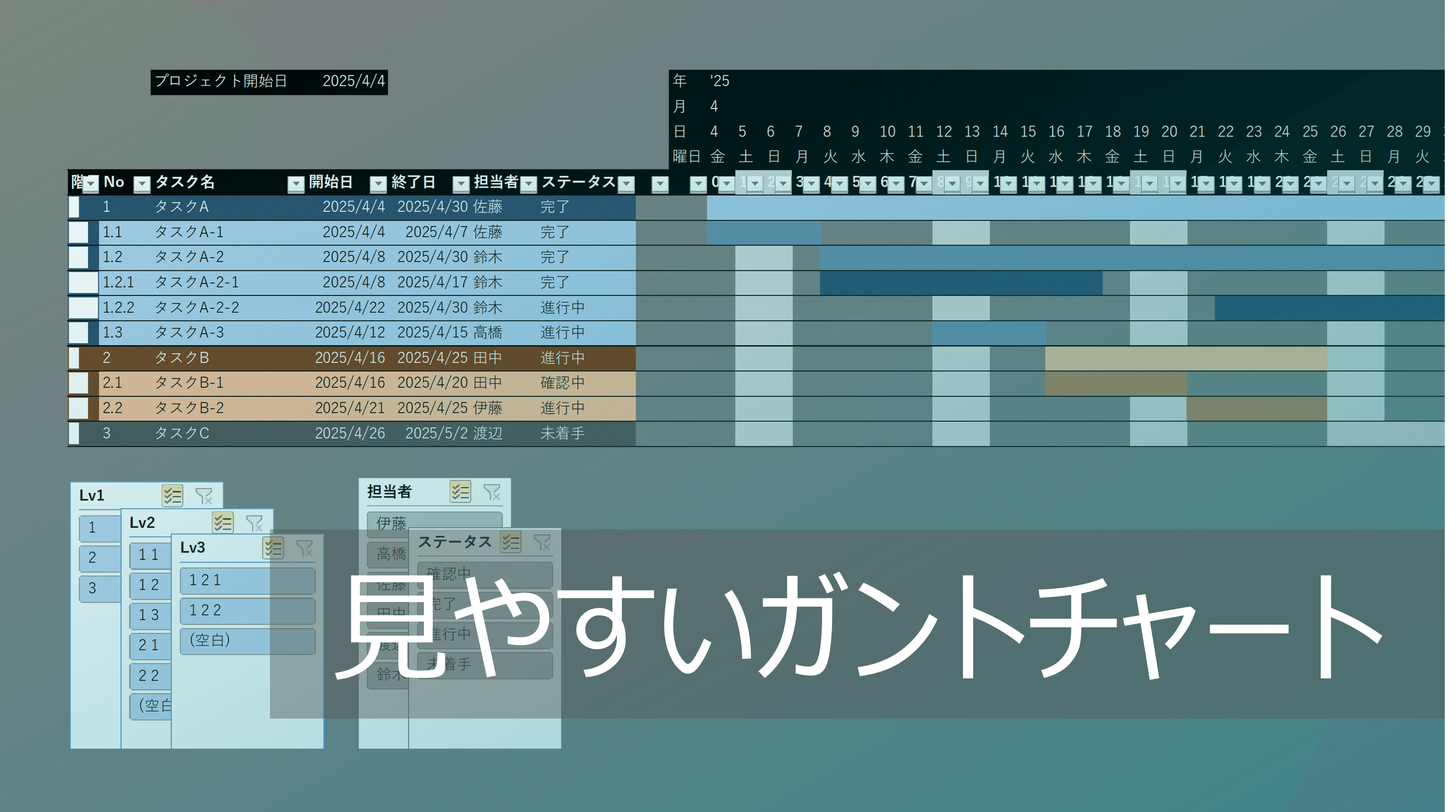 Thumbnail for 見やすいガントチャートの作り方 |エクセルで親子タスクを扱いやすくする