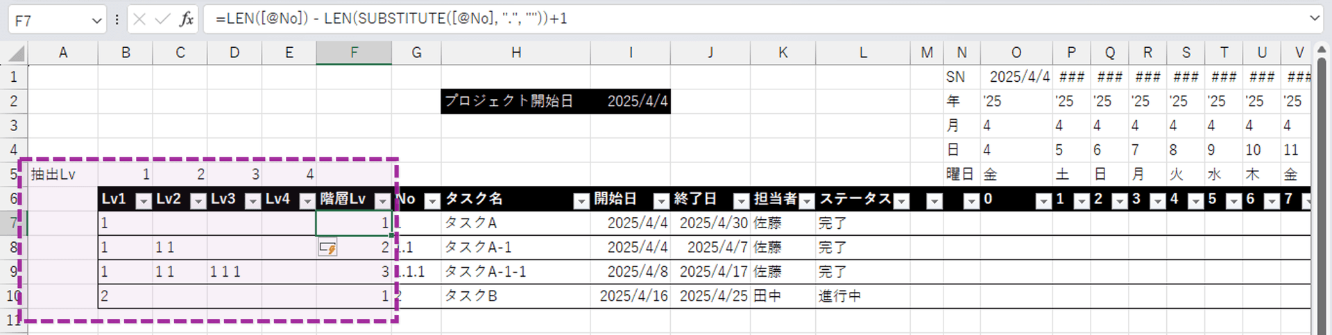 階層情報の列の作成