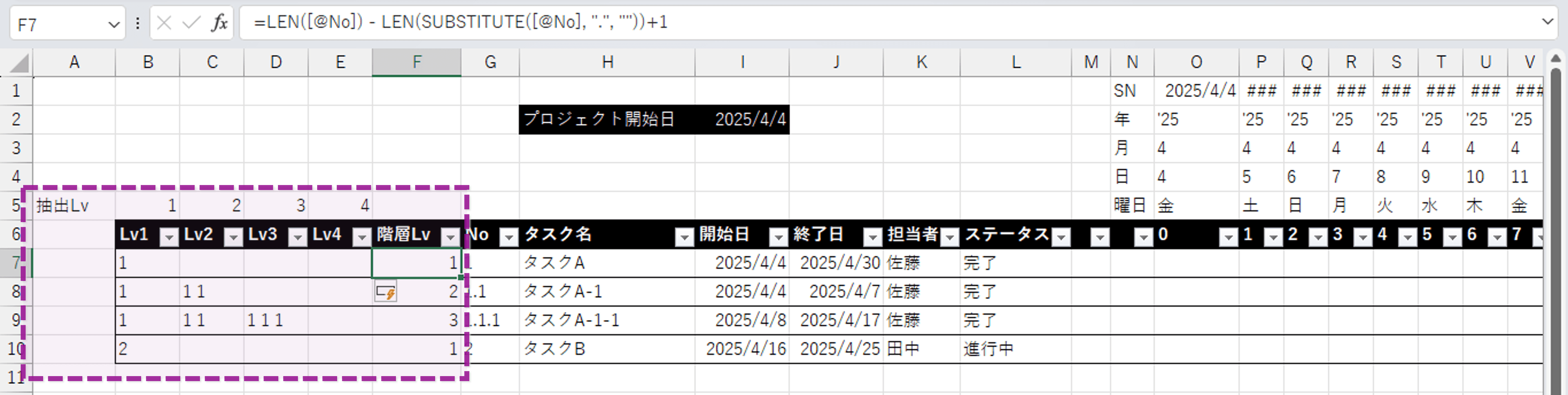 階層情報の列の作成