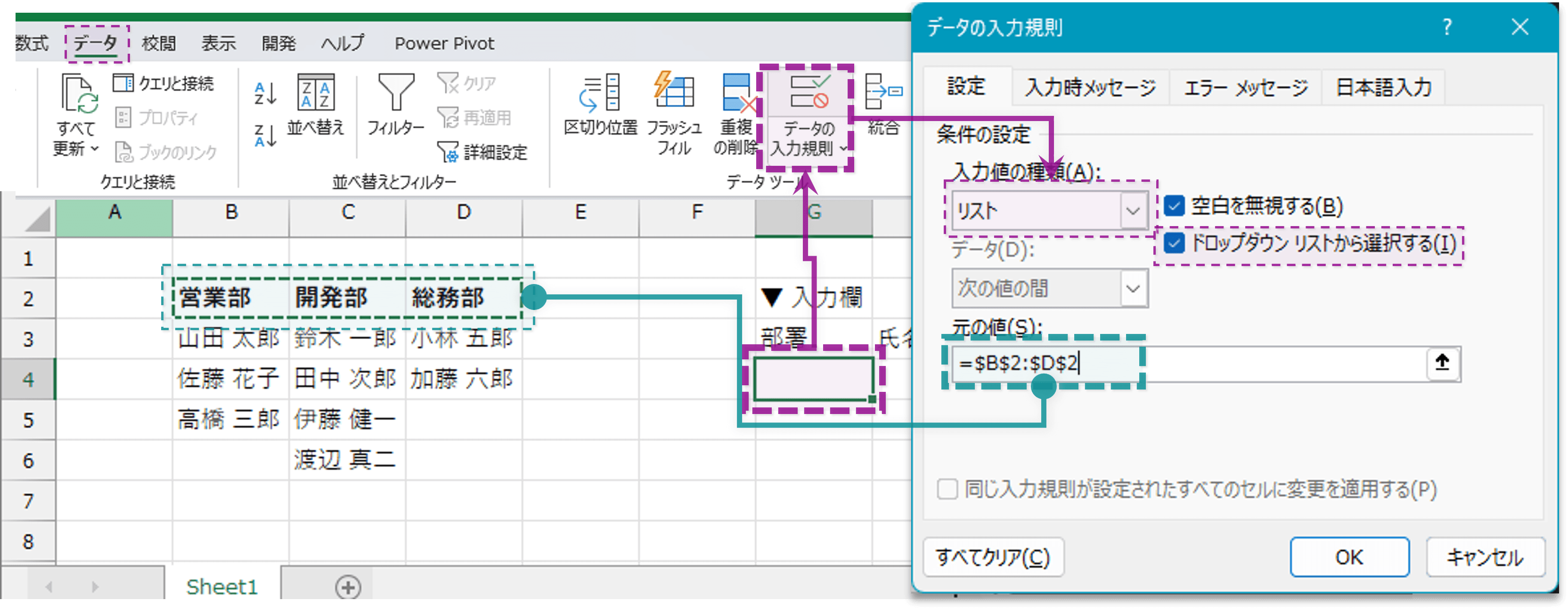 データの入力規則ダイアログ1段階目