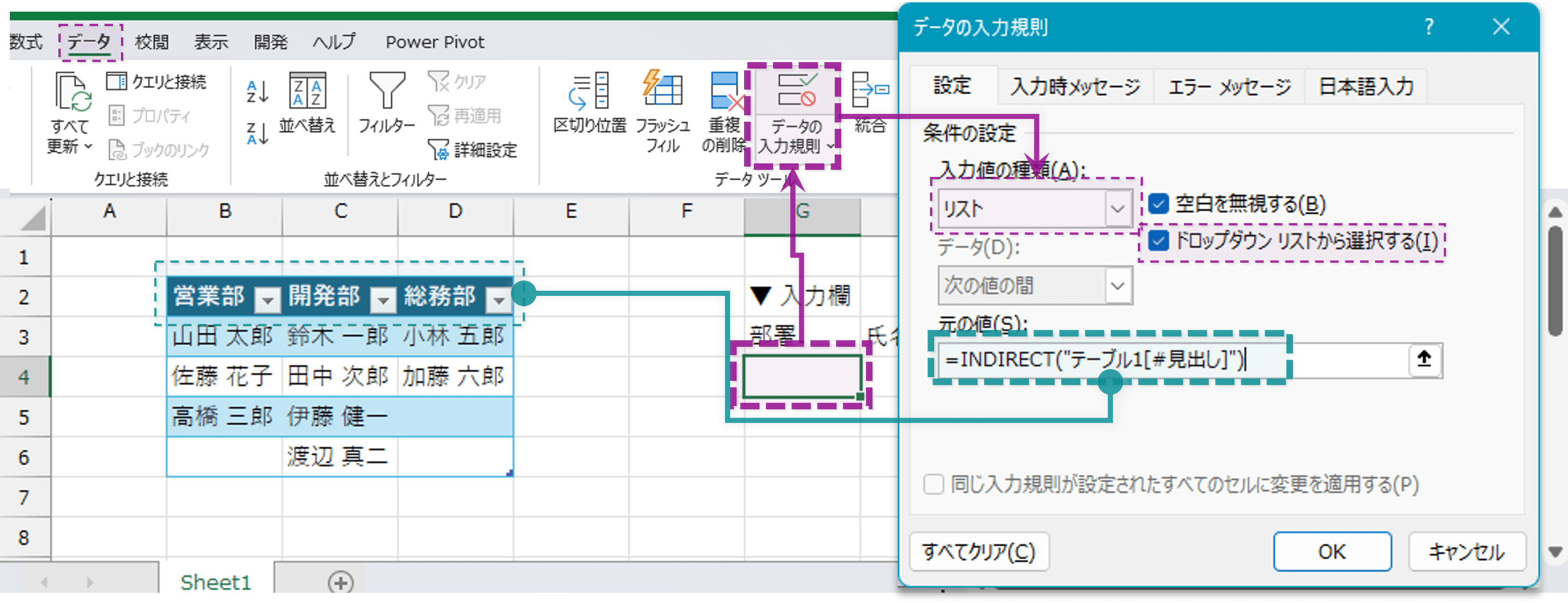 リスト1の参照元範囲ダイアログ