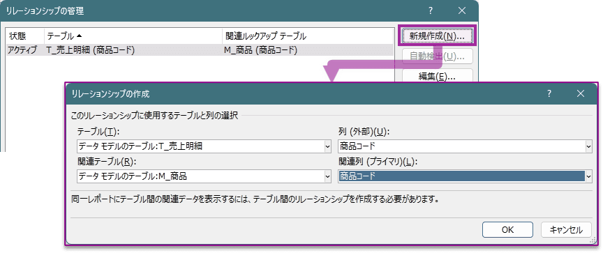 リレーションシップの作成